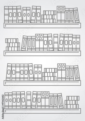 Outline book shelf ilustration with linear books