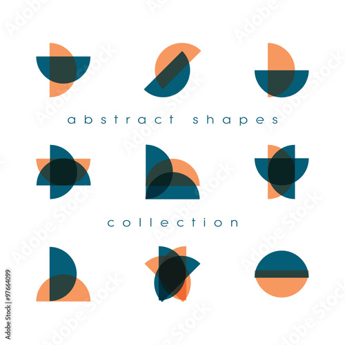 Set of abstract shape symbols with overlapping half circles. Signs collection suitable for business or corporate identity