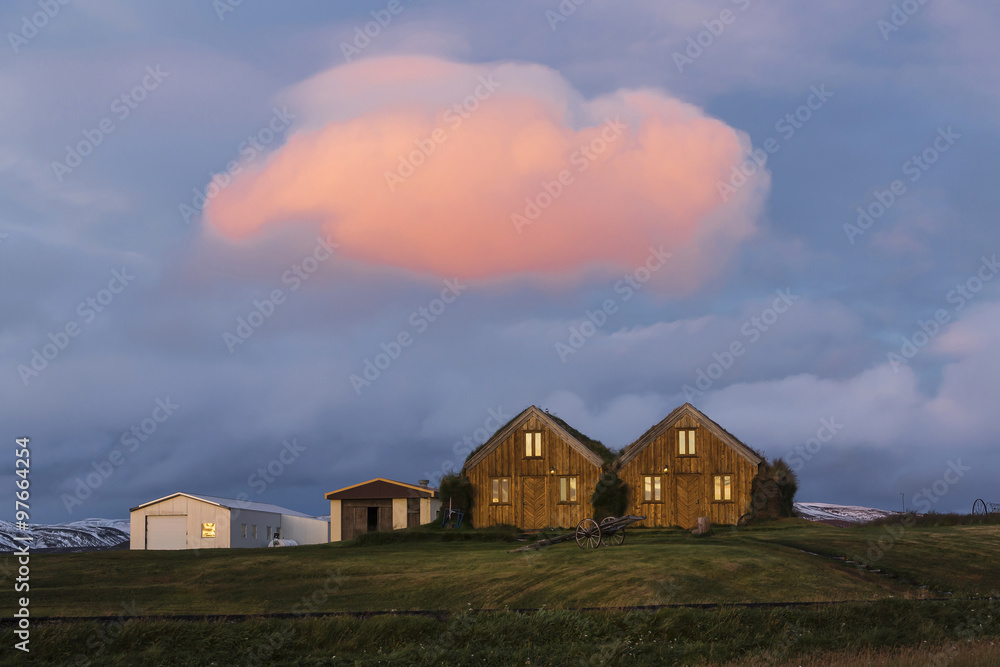 Turf covered houses at Modrudalur, Iceland