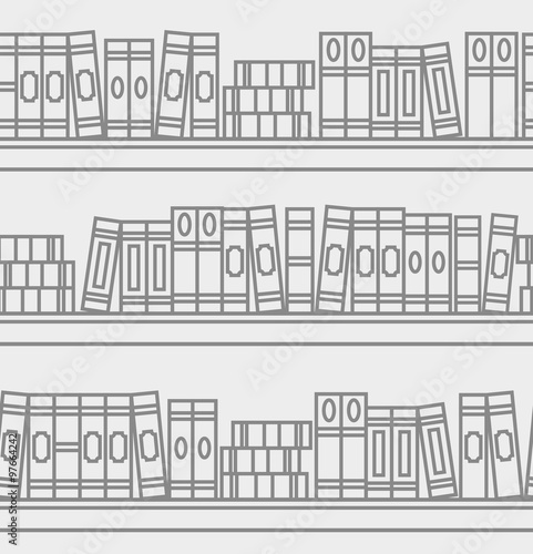 Seamless pattern with linear books on a bookshelf. Line art illustration