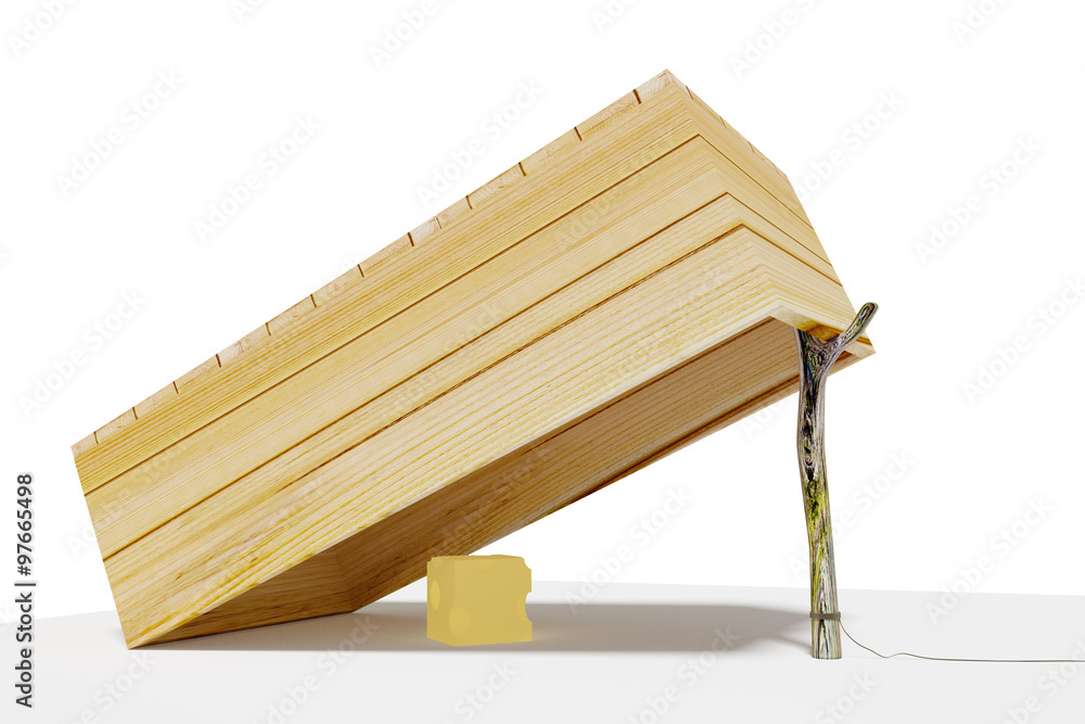 Illustrazione Stock Wooden box trap with cheese | Adobe Stock