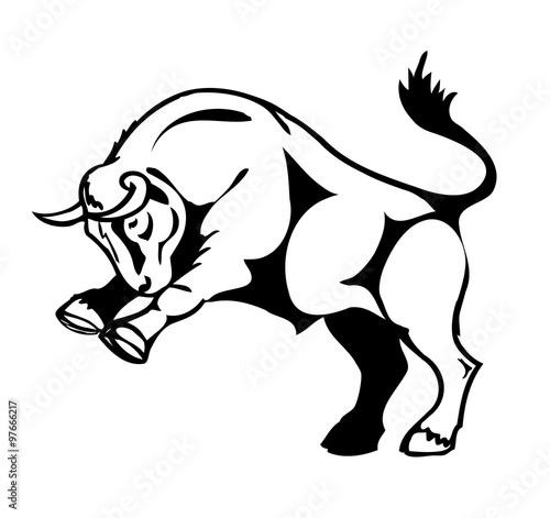 bull attacks, stylized vector illustration