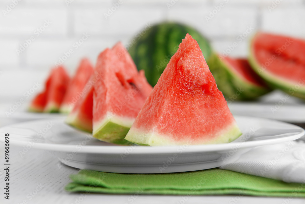 Sliced watermelon on plate closeup Sliced watermelon on plate closeup