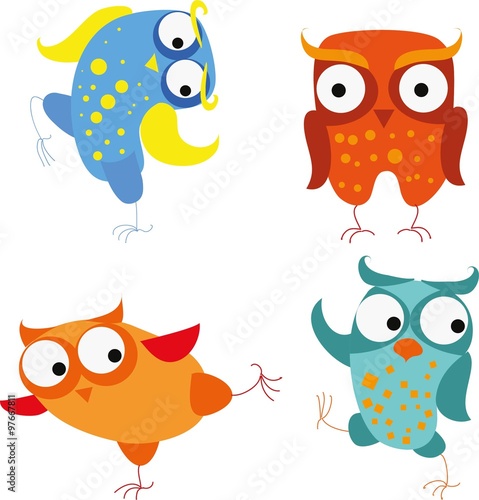 Set of vector cartoon owls