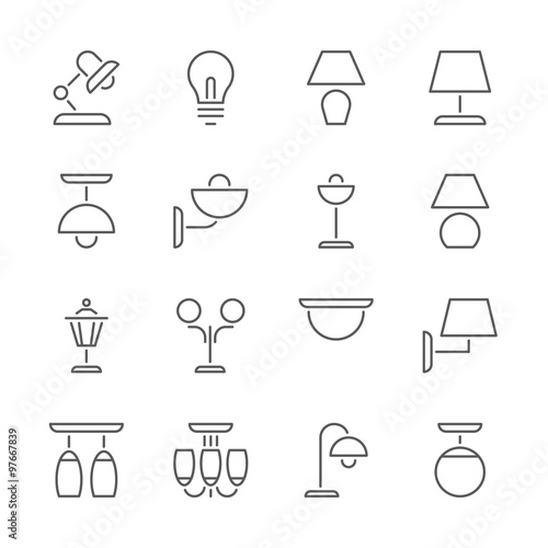 Lamp icons, thin line style, flat design