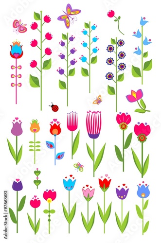 Vector tulips and bluebell. Set