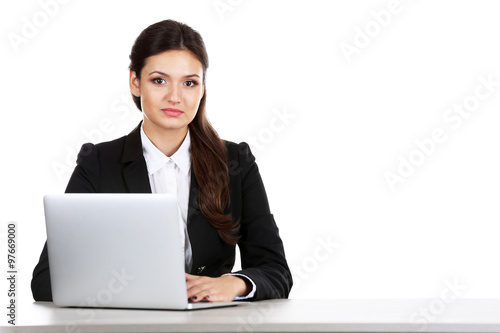Business lady with laptop i...