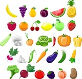 Cartoon vegetables and fruits 