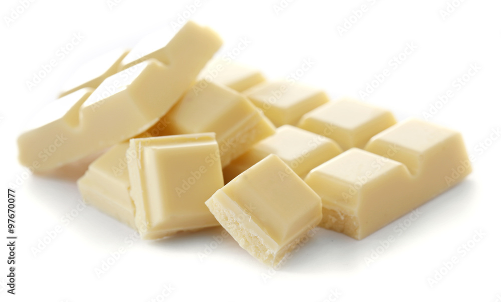 White chocolate pieces isolated on white background White chocolate pieces isolated on white background