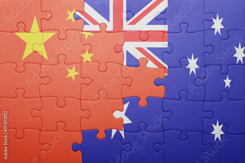 puzzle with the national flag of china and australia photo