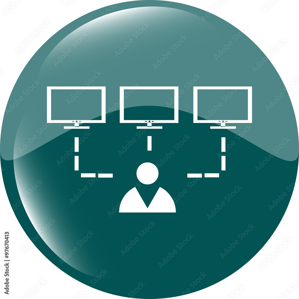 social network with man and computer set web icon button vector illustration social network with man and computer set web icon button vector illustration