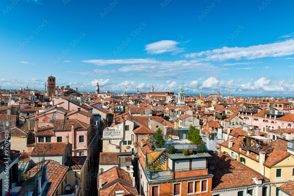 Aerial rooftop views of Venice, Italy
