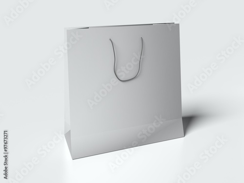 Light gray paper bag with handles on white background. mock up