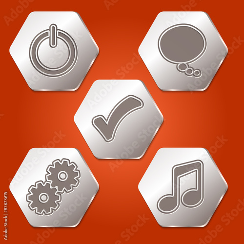 Set of five hexagons with different symbols