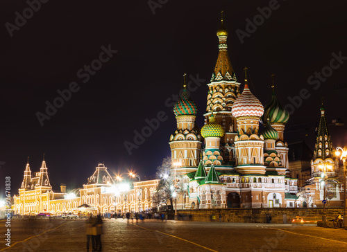 view of Saint Basil's Cathedral in Moscow in night