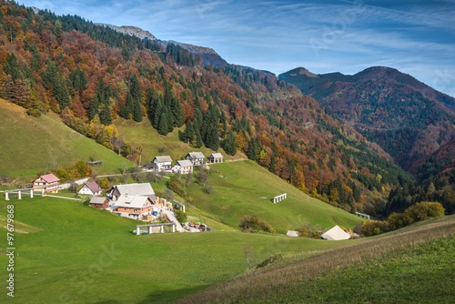 Mountain Village on a Sunny Autumn day