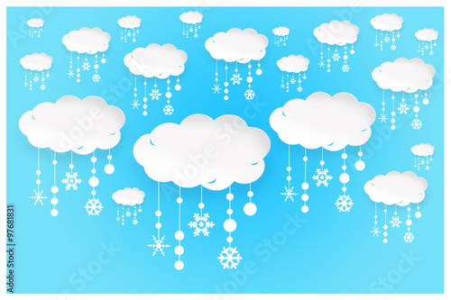 An abstract illustration background of white paper clouds with s