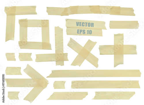 Set of various adhesive tape pieces. Realistic illustration vector Eps 10.