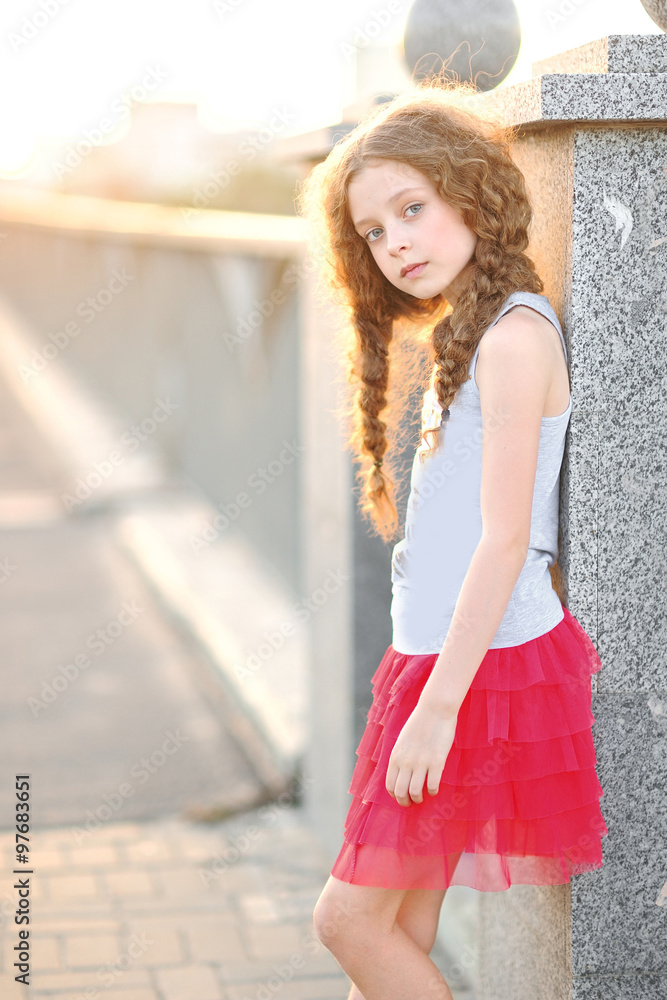 portrait of little girl outdoors in summer portrait of little girl outdoors in summer