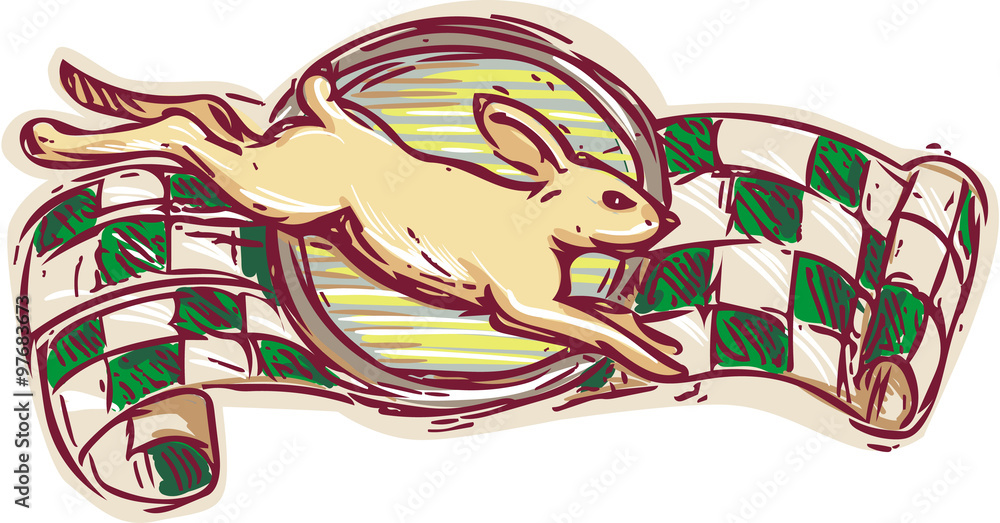 Rabbit Jumping Racing Flag Drawing Rabbit Jumping Racing Flag Drawing