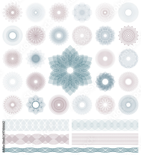 Set of Guilloche decorative elements. Vector illustration.