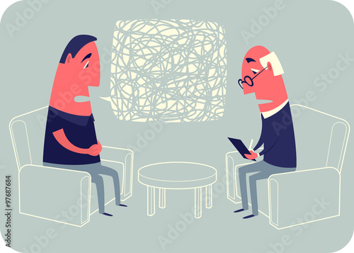 The psychoanalyst listens to the patient and writes down.