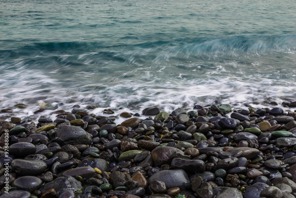 Stone ocean coast with waves Stone ocean coast with waves