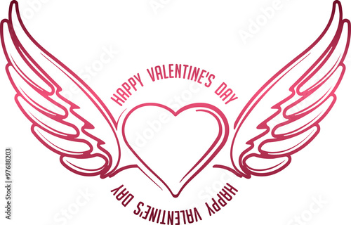Valentine's decor with heart, wings and caption "Happy Valentine