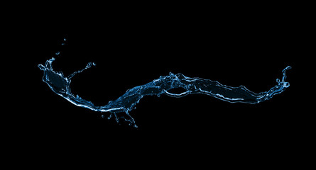 blue water splash isolated on black background