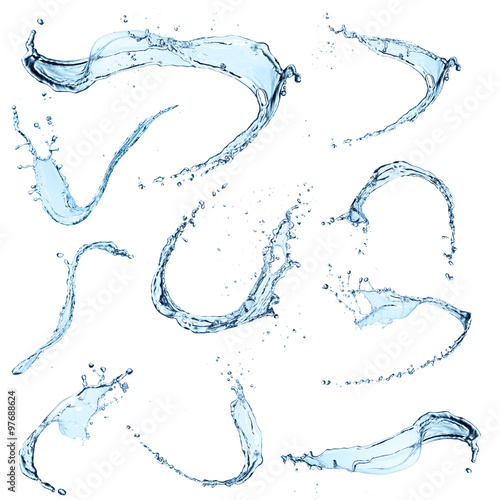 blue water splashes isolated on white background