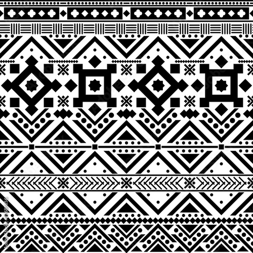 abstract geometric seamless pattern, ethnic style in black and white