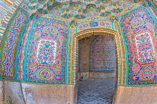 Nasir al-Mulk Mosque passage fisheye photo