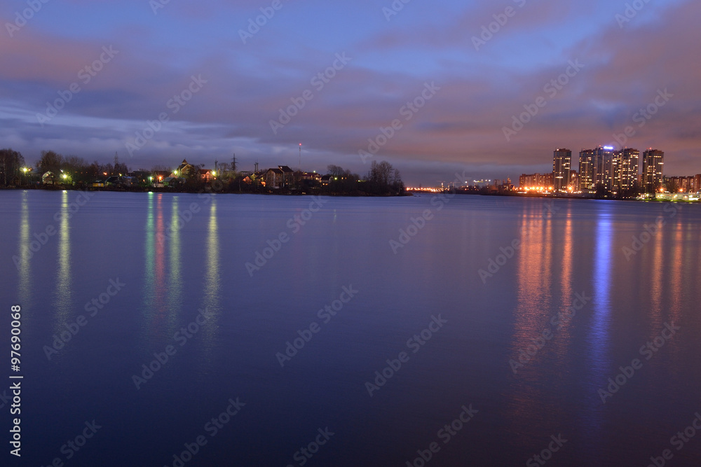 View of Neva River at night.