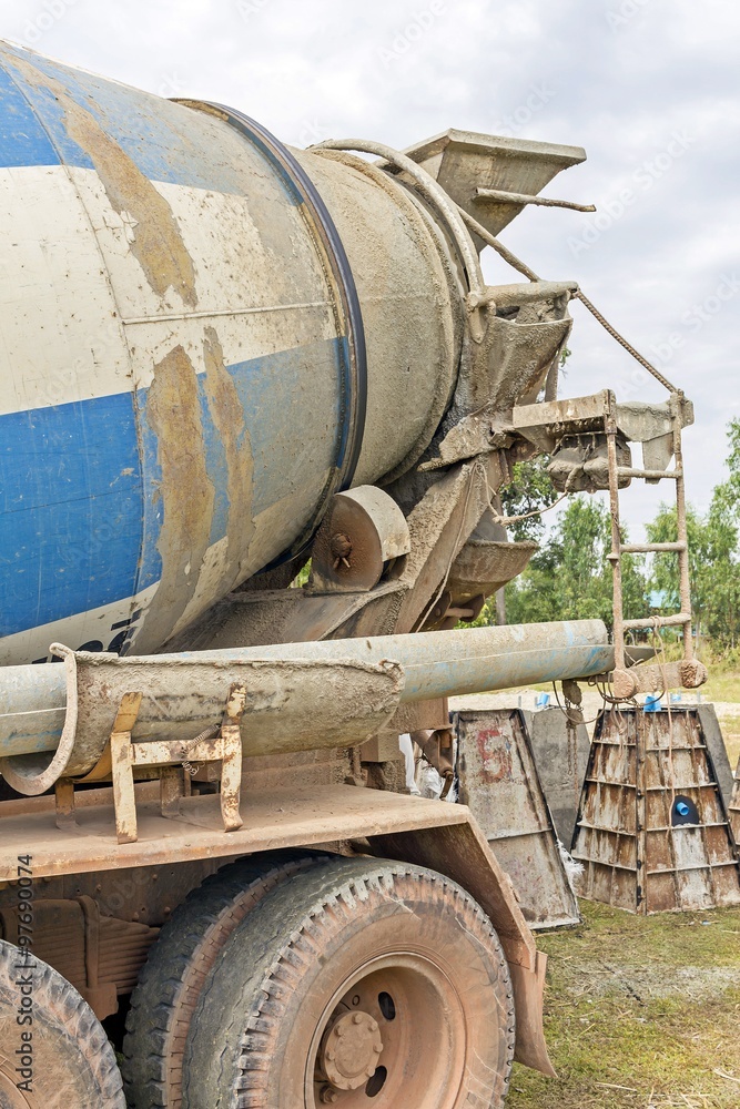 Cement Mixer Truck and Concrete boring pile foundation under