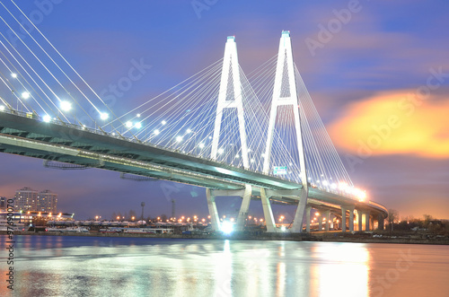 Cable stayed bridge at night.