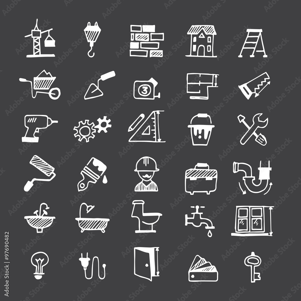 Set of constructing hand drawn doodles. Set of constructing hand drawn doodles.