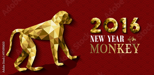 2016 happy chinese new year monkey gold low poly