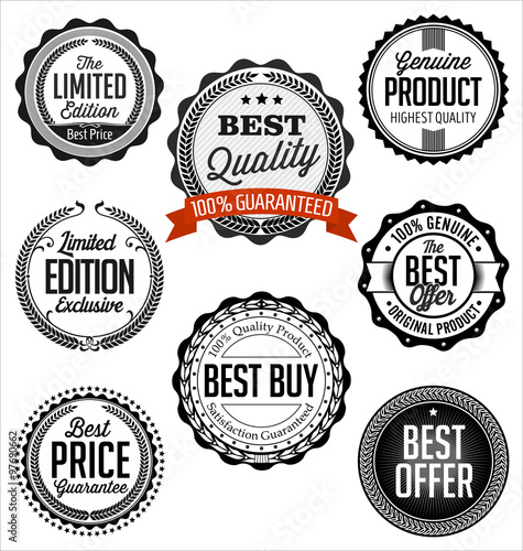 Collection of Vintage Badges. Black and White 