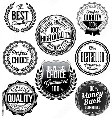 Collection of Vintage Badges. Black on White Background