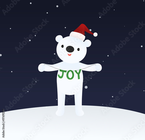 Bear holding letters on a string that spell JOY