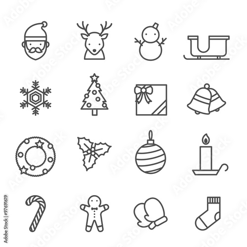 Christmas icons set black and white color isolated on white background