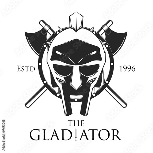 Gladiator shield with crossed axe vector illustration, logo design