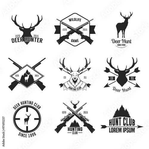 Hunting club label, badges and design element set