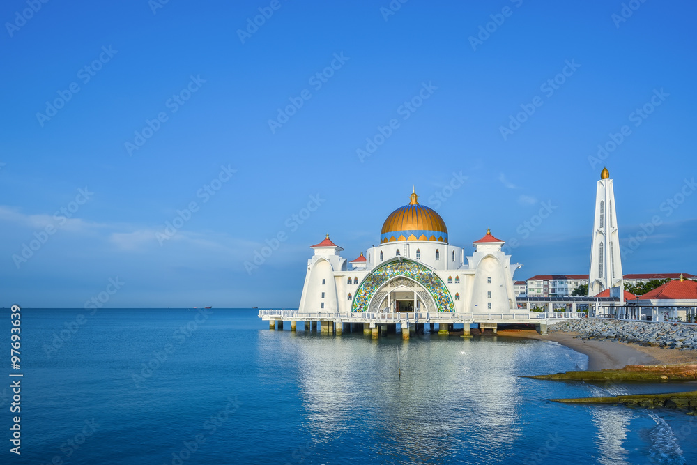 Morning scene with blue sky of floating mosque