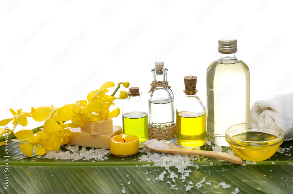 Spa set on banana leaf ,yellow orchid Spa set on banana leaf ,yellow orchid