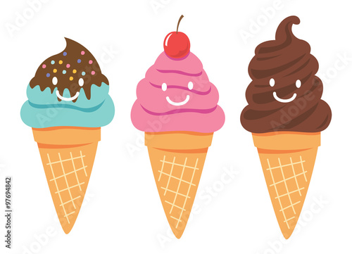 set of cute cartoon ice cream vector illustration