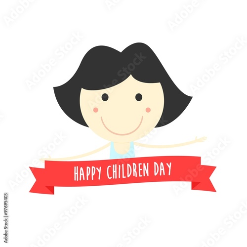 Happy children day card, with girl illustration