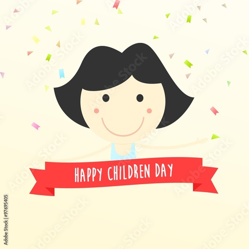 Happy children day card, with girl illustration