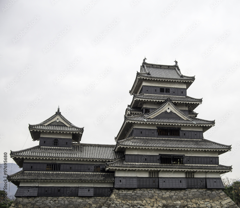 Masumoto Castle , Black in Japan with clear white sky sky Masumoto Castle , Black in Japan with clear white sky sky