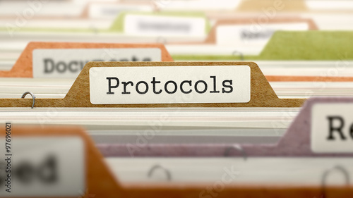 Protocols Concept on Folder Register. photo